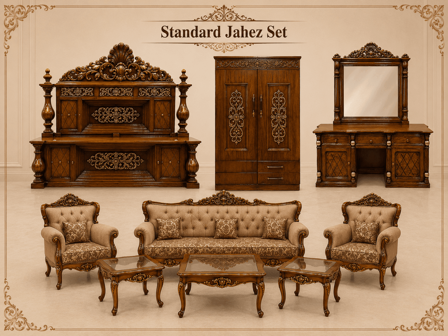 Standard Jahez Set — matched Sheesham jahez set by Alfalah Furniture, Rawalpindi