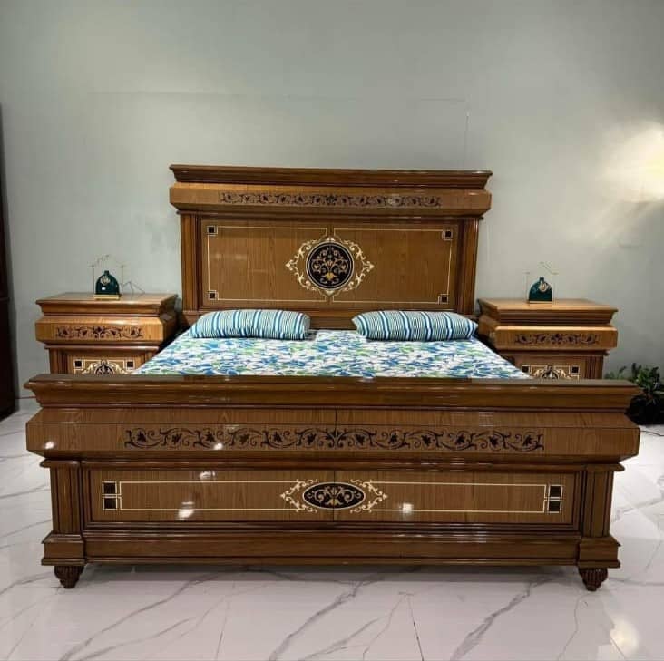 Hand Carved Sheesham King Bed Set with Dressing Frame & Side Tables — Beds | Alfalah Furniture Rawalpindi