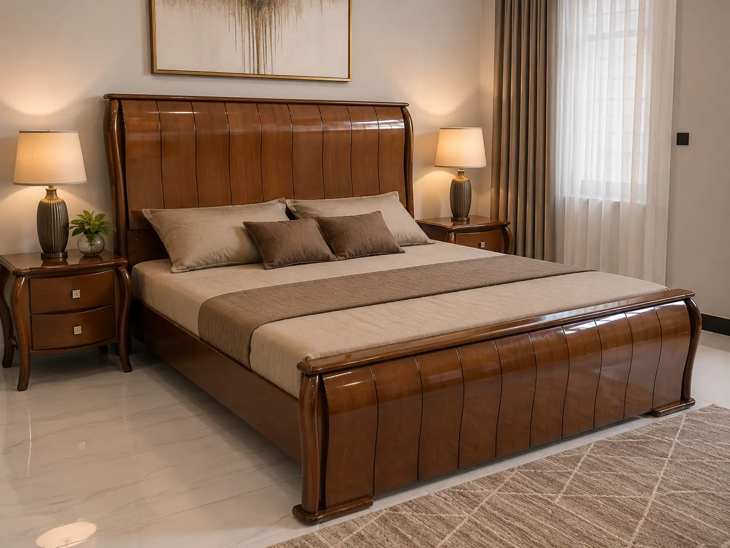 Simple Sheesham Sleigh Bedroom Set with Chester Dressing Frame — Beds | Alfalah Furniture Rawalpindi