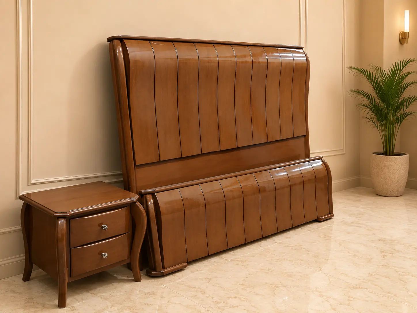 Simple Sheesham Sleigh Bedroom Set with Chester Dressing Frame — Beds | Alfalah Furniture Rawalpindi