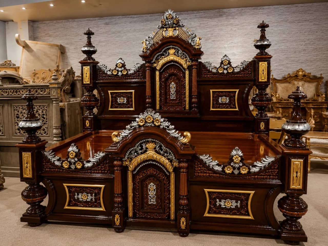 Maharaja Dual Tone Carved Sheesham 2 Piece Bedroom Set — Beds | Alfalah Furniture Rawalpindi