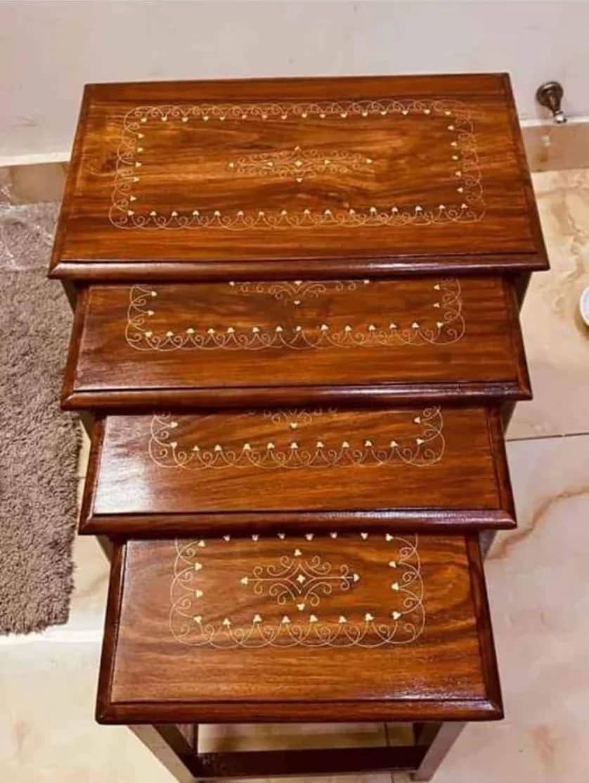 Brass Inlay Mini Nest Sheesham Table Set (4 pcs) — Center Tables | Alfalah Furniture Rawalpindi