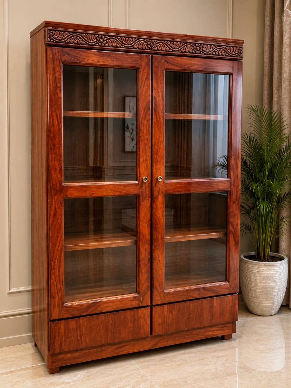 Floral Crown 2 Door Display Showcase (6 x 4 ft) — Wardrobes | Alfalah Furniture Rawalpindi