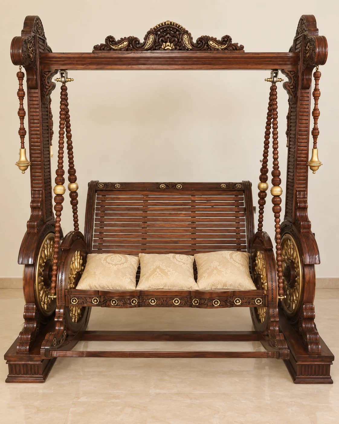 Chinioti Shahi Wheel Sheesham Wooden Jhoola with Stand — Wooden Jhoolas | Alfalah Furniture Rawalpindi