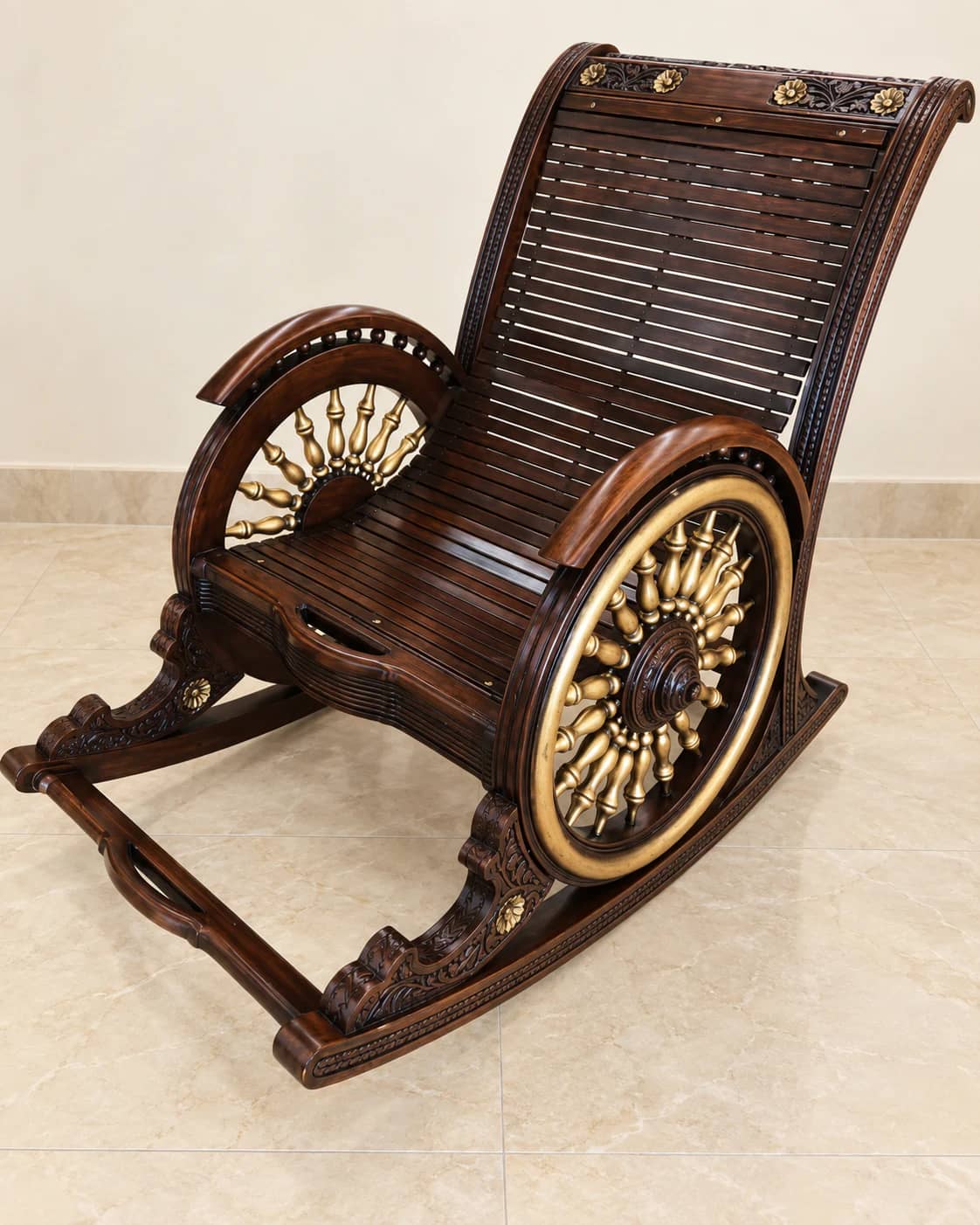 Royal Charkha Sheesham Wooden Jhoola Rocking Chair — Wooden Jhoolas | Alfalah Furniture Rawalpindi