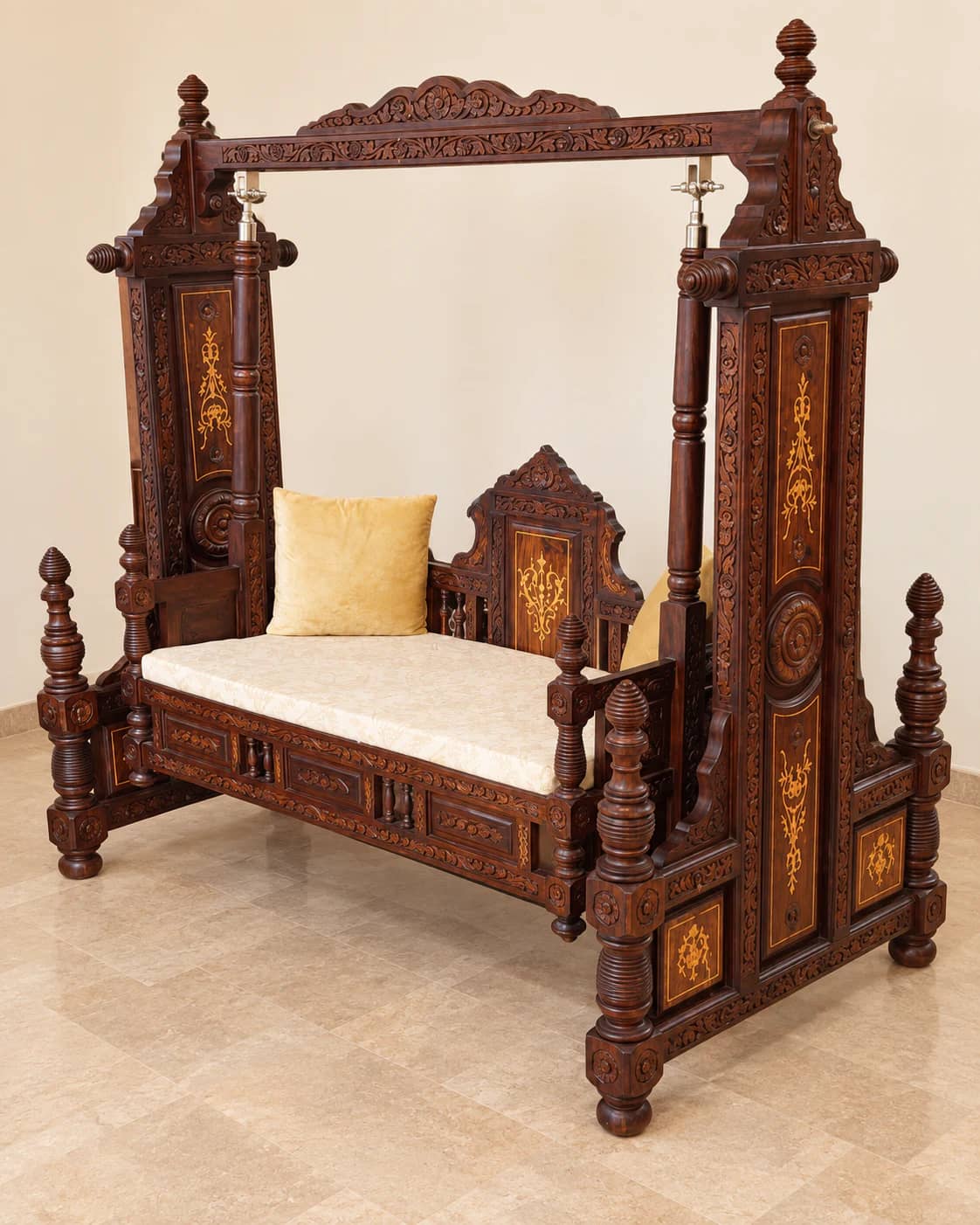Royal Mahal Carved Sheesham Wooden Jhoola Swing with Stand — Wooden Jhoolas | Alfalah Furniture Rawalpindi